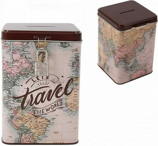 Total Gift Map Money Box Metal Multicolored 10.6x10.6x15.3cm
