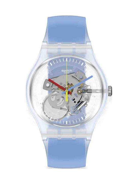 Swatch Clearly Blue Striped Ανδρικό Ρολόι 41mm Μπαταρίας με Μπλε Καουτσούκ Λουράκι
