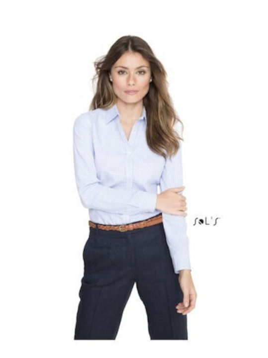Beverly Long Sleeve Women's Cotton Shirt Light Blue Striped