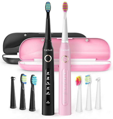 FairyWill D7 FW-507 Electric Toothbrush with Timer and Travel Case Black / Pink