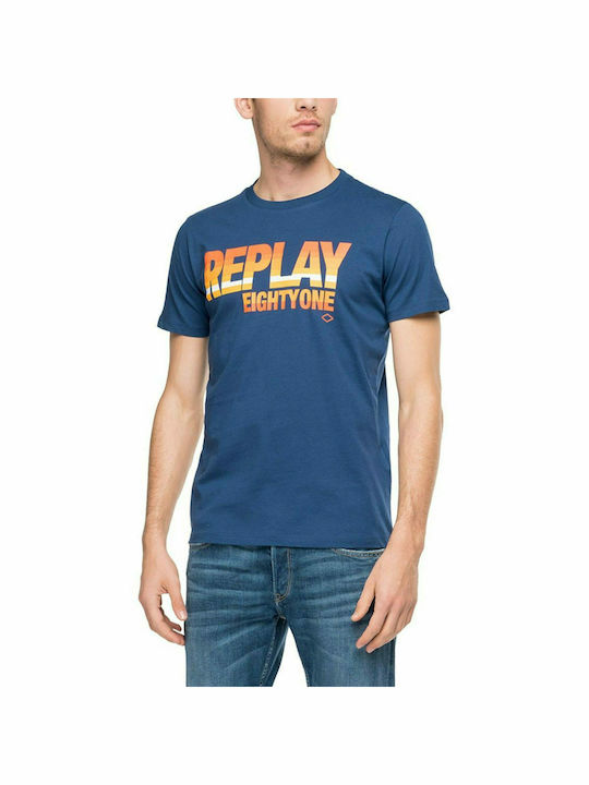 Replay T-shirt Bărbătesc cu Mânecă Scurtă Albastru marin