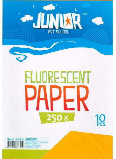 Statovac Χαρτόνι Junior Art School Jolly Fluorescent Paper A4 Πορτοκαλί σε Μπλοκ 10 Φύλλων