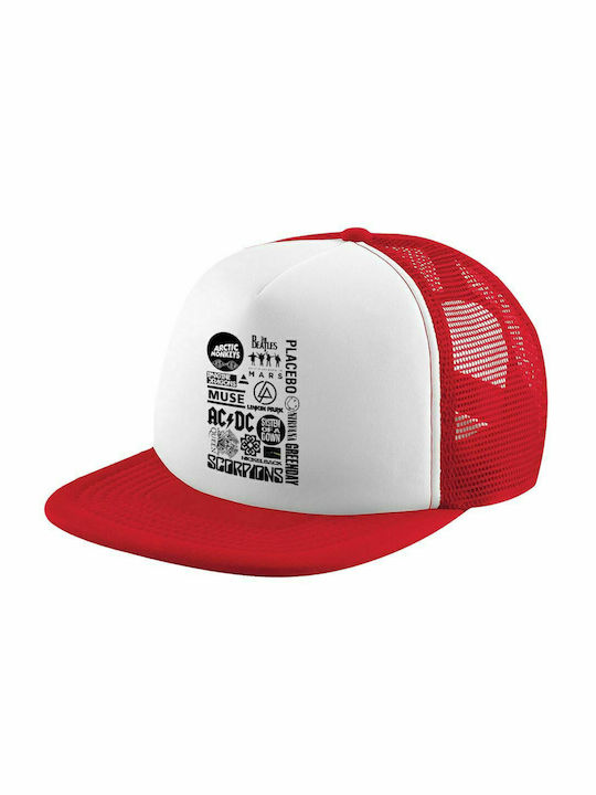 Best Rock Bands Collection, Καπέλο Ενηλίκων Soft Trucker με Δίχτυ Red/White (POLYESTER, ΕΝΗΛΙΚΩΝ, UNISEX, ONE SIZE)