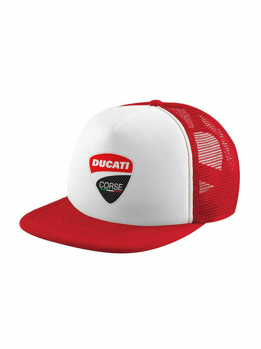 Ducati, Adult Soft Trucker Hat with Mesh Red/White (POLYESTER, ADULT, UNISEX, ONE SIZE)