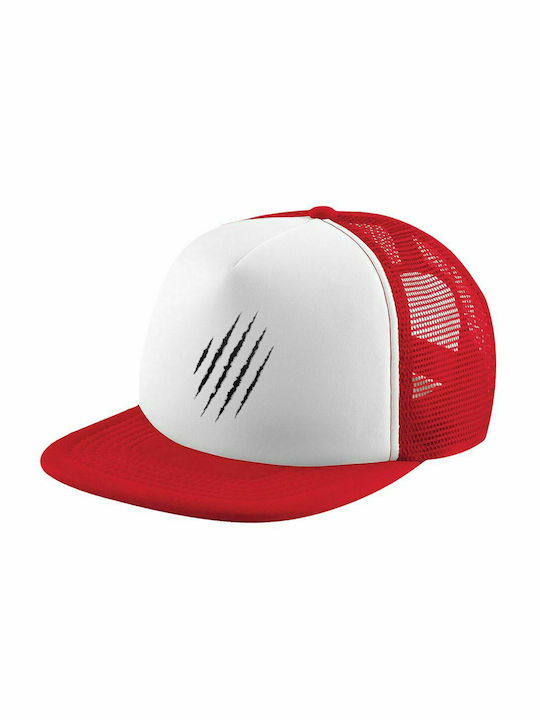 Claw scratch, Καπέλο Ενηλίκων Soft Trucker με Δίχτυ Red/White (POLYESTER, ΕΝΗΛΙΚΩΝ, UNISEX, ONE SIZE)