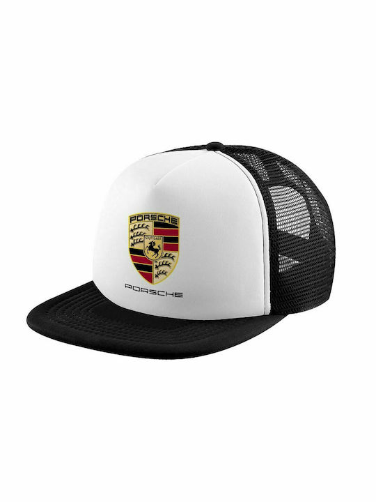 Porsche, Erwachsenen Soft Trucker Hat mit Mesh Schwarz/Weiß (POLYESTER, ERWACHSENE, UNISEX, EINHEITSGRÖßE)