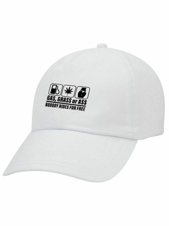 Gas, Grass or Ass, Adult White Baseball Cap 5-panel (POLYESTER, ADULT, UNISEX, ONE SIZE)