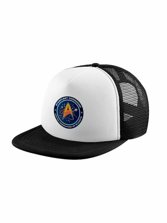 Starfleet command, Adult Soft Trucker Hat with Mesh Black/White (POLYESTER, ADULT, UNISEX, ONE SIZE)