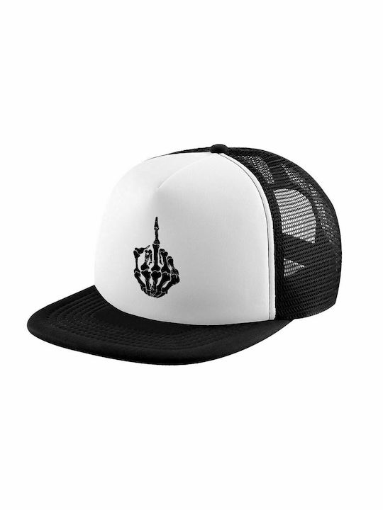 Middle finger, Adult Soft Trucker Hat with Mesh Black/White (POLYESTER, ADULT, UNISEX, ONE SIZE)