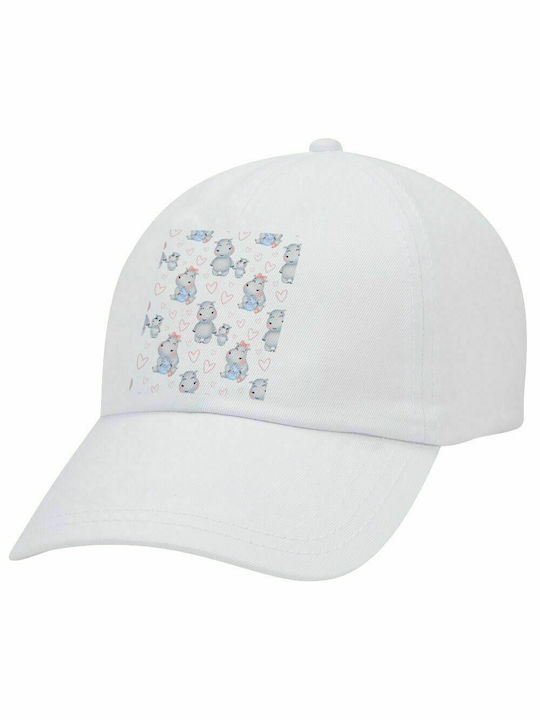 Nilpferd, Erwachsenen Baseballkappe Weiß 5-Panel (POLYESTER, ERWACHSENE, UNISEX, EINHEITSGRÖßE)