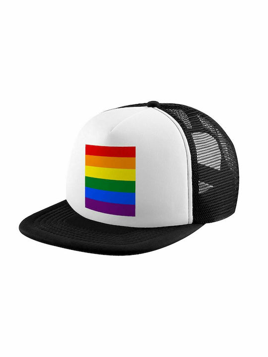 Regenbogenflagge (LGBT), Erwachsene weiche Trucker-Mütze mit schwarzem/weißem Netz (POLYESTER, ERWACHSENE, UNISEX, EINHEITSGRÖßE)