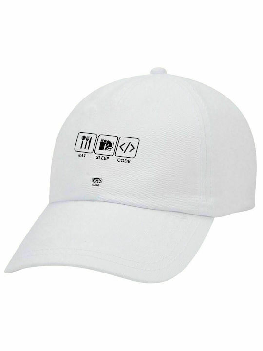 Essen Schlafen Code, Erwachsene Baseballkappe Weiß 5-Panel (POLYESTER, ERWACHSENE, UNISEX, EINHEITSGRÖßE)