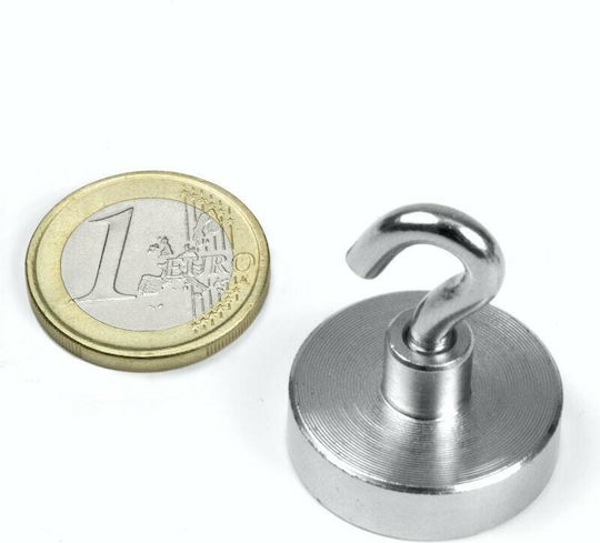 Neodymium Round Magnet with Traction Force 15kg L25xW25mm with Hook 25mm 15kg