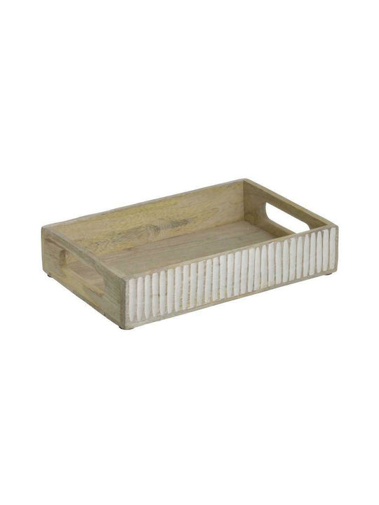 Inart Wooden Rectangular Serving Tray with Handles in White Color 31x20x6cm 3-70-803-0097 1pcs