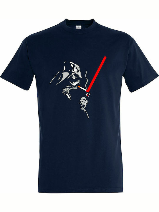 T-shirt Unisex " Darth Vader Lighting a Cigarette, Star Wars ", French Navy