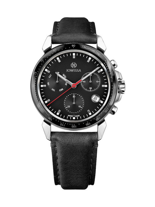 Jowissa Lewy Watch Chronograph Battery with Black Leather Strap