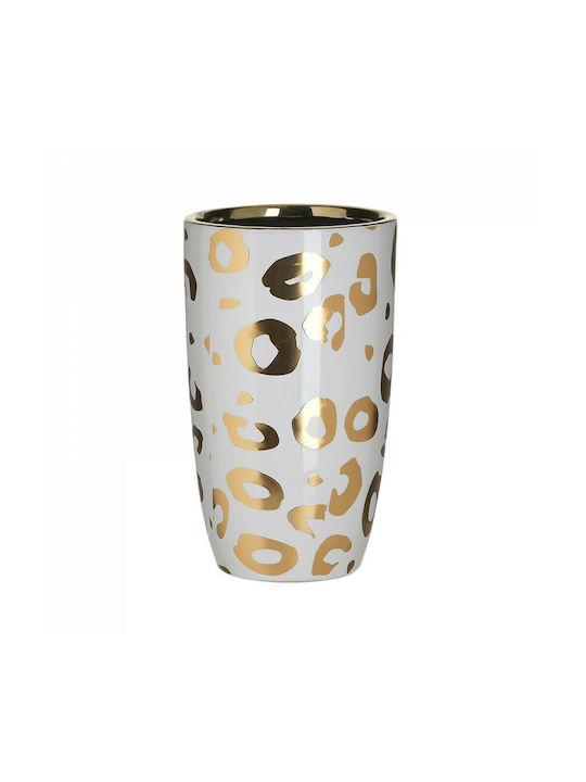 Inart Ceramic Vase Λευκό/ Χρυσό 12x12x20cm