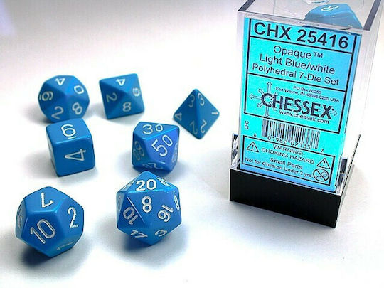 Chessex Opaque Polyhedral Dice Opaque Polyhedral Light Blue/White