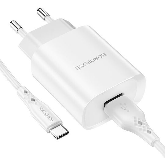 Borofone Charger with USB-A Port and Cable USB-C Whites (BN1)
