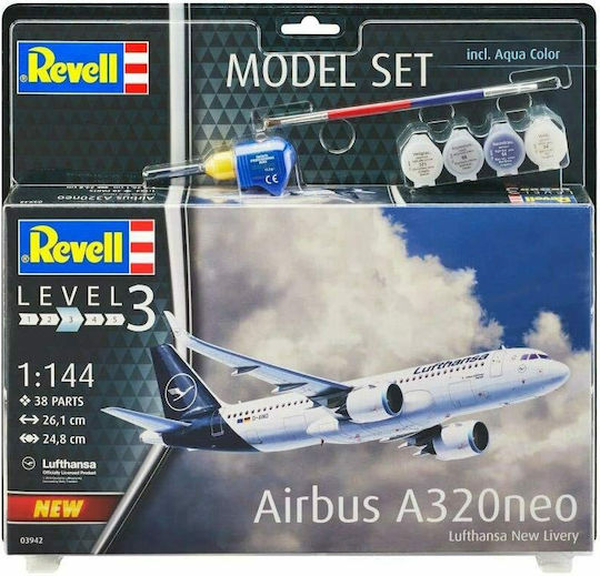 Revell Airbus A320 Neo "Lufthansa" Figurină de Modelism Avion 38 Piese la Scară 1:144 cu Lipici și Culori