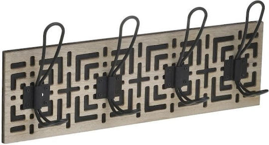 Click Wall Hanger Wooden 4 Hooks Black/Natural 40x5x12cm 4 Pieces