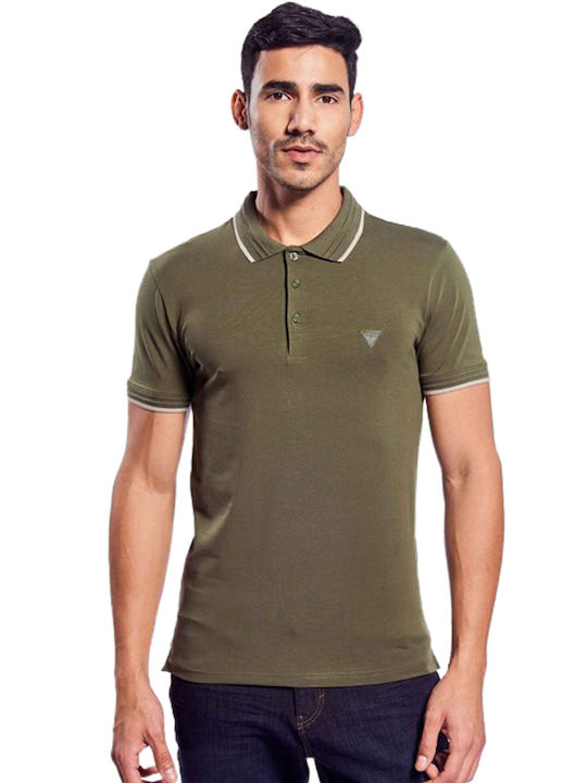 Guess Bluza Bărbătească cu Mânecă Scurtă Polo Olive Morning