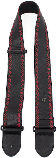 Perri's Soft Black Glove Leather With Red Fancy Stitch Guitar Strap Gurt für Bass Schwarz