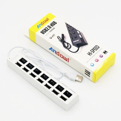 Andowl AN- USB 2.0 Hub 7 Θυρών με σύνδεση USB-A Λευκό