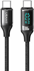 Usams US-SJ546 Braided / LED USB 2.0 Cable USB-C male - USB-C male Μαύρο 1.2m (SJ546USB01)