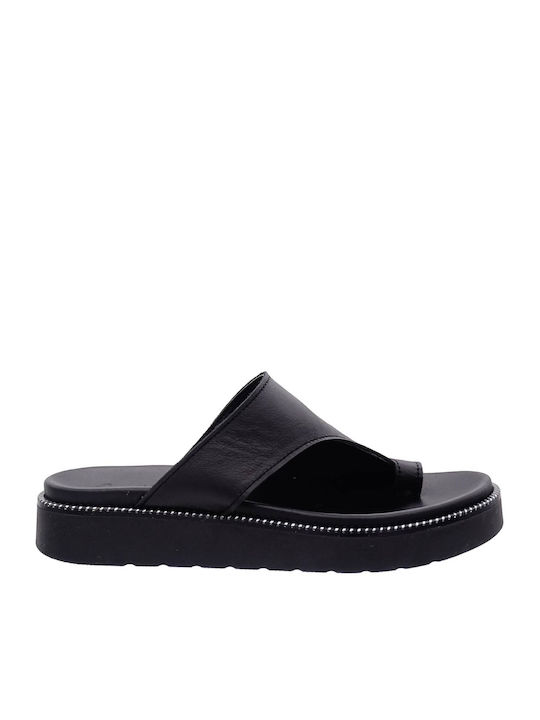 Leder Flache Sandalen für Damen in Schwarz Farbe