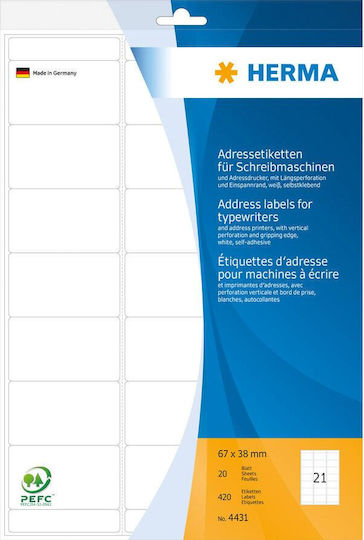 Herma 420 Αυτοκόλλητες Ετικέτες Α4 Ορθογώνιες Address Labels Typewriters A4 67x38mm