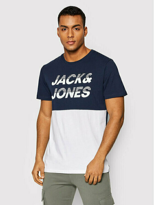 Jack & Jones Ανδρικό T-shirt Navy Blazer / White με Λογότυπο