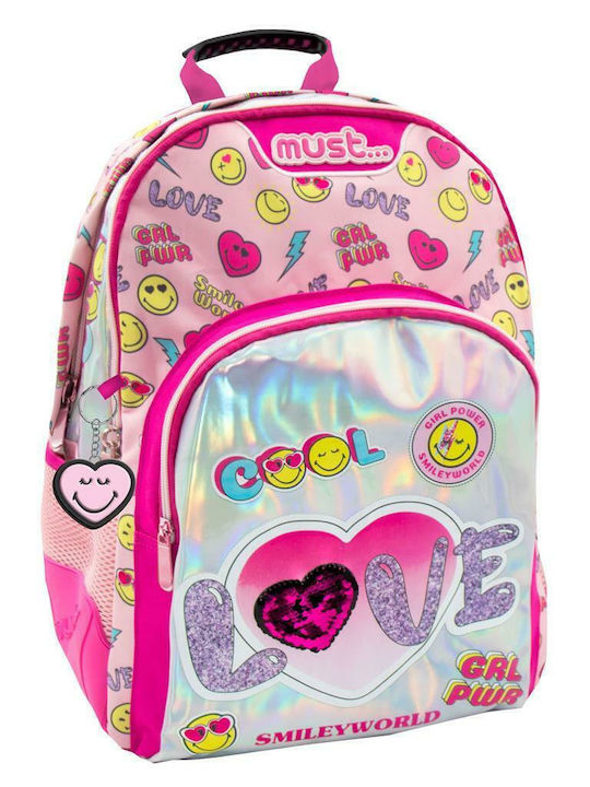 Must Smiley Love Smiley Love School Bag Backpack Elementary, Elementary in Pink color