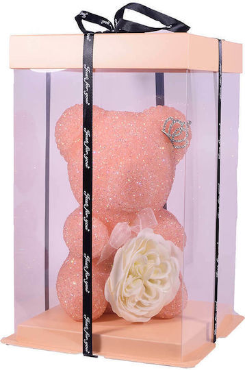 Bear of Artificial Roses Pink 21.5cm in Box Giftland