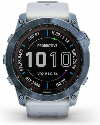 Garmin Fenix 7X Sapphire Solar Titan 51mm Rezistent la apă Ceas inteligent cu pulsometru (Mineral Blue DLC Titanium with Whitestone Band)