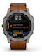 Garmin Fenix 7X Sapphire Solar Titan 51mm Rezistent la apă Ceas inteligent cu pulsometru (Titanium with Chestnut Leather Band)