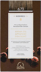 Korres Argan Oil Advanced Colorant Set Vopsea de Păr fără amoniac 6.73 Cacao de aur 50ml