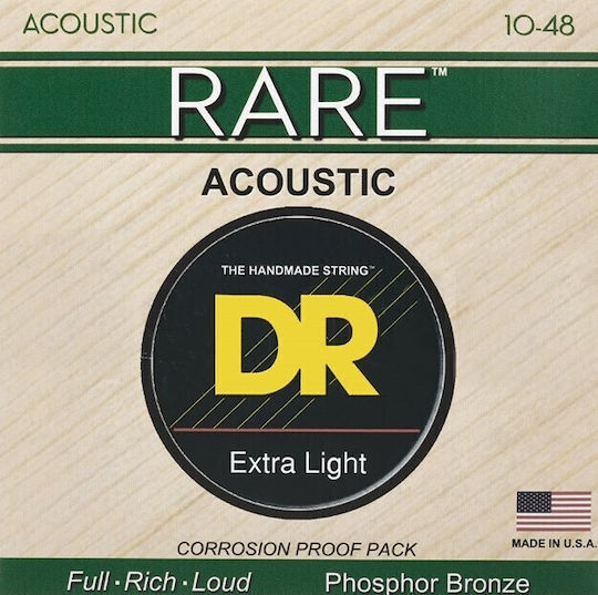 DR Rare Set of Phosphor Bronze Acoustic Guitar Strings 10 - 48 Extra Light