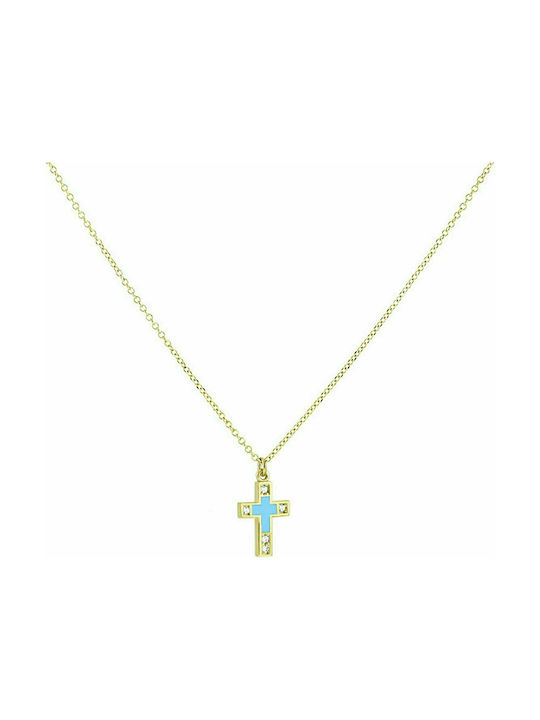 Mertzios.gr Damen Gold Kreuz 9K mit Kette