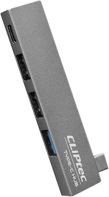 Cliptec RZH623 USB 3.1 Hub 3 Anschlüsse mit USB-C Verbindung Gray