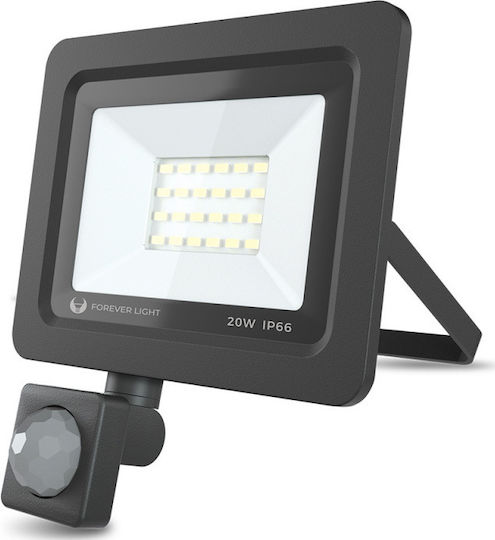 Forever Light Στεγανός Προβολέας LED 20W Ψυχρό Λευκό 6000K με Αισθητήρα Κίνησης IP66