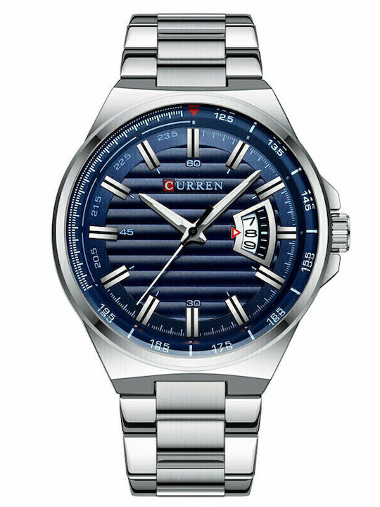 Curren 8375 Men's Watch 45mm Battery with Metal Bracelet Silver Blue 8375