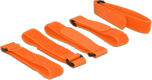 DeLock Hook-and-Loop Cable Ties Plastic 300mm x 20mm in Orange Colour (5 pcs) (18707)
