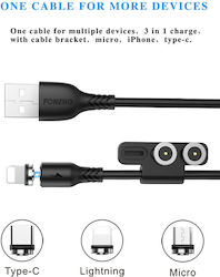 Foneng X62 Magnetic USB to Lightning / Type-C / micro USB Cable Μαύρο 1m