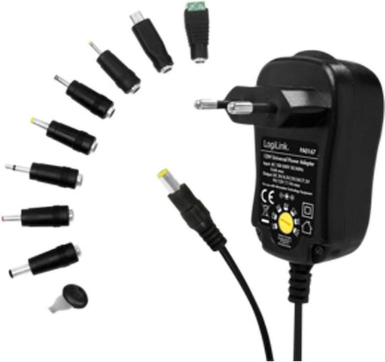 LogiLink Universal Τροφοδοτικό Ρυθμιζόμενης Τάσης 3 έως 12V 1A με Ισχύ 12W με 8 βύσματα (PA0167)
