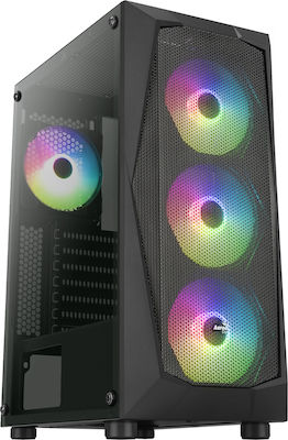 Aerocool Falcon-A-BK-V1 Gaming Midi Tower Computer Case with Window Panel and RGB Lighting Black