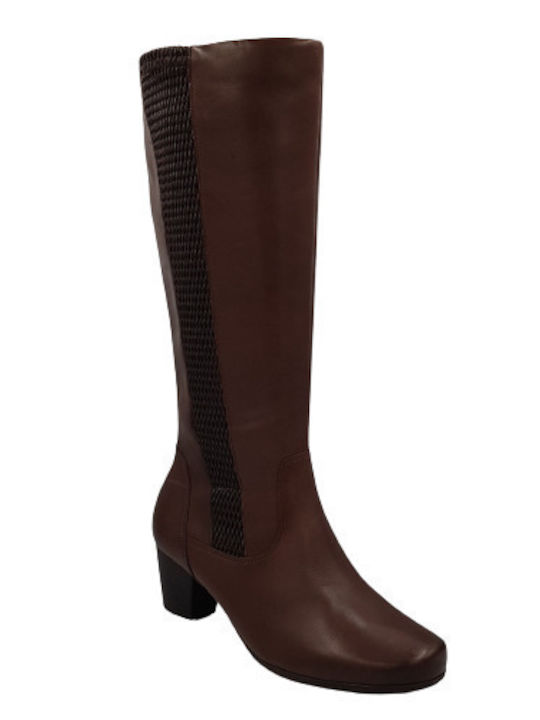 Leather Women's Boots with Zipper Brown
