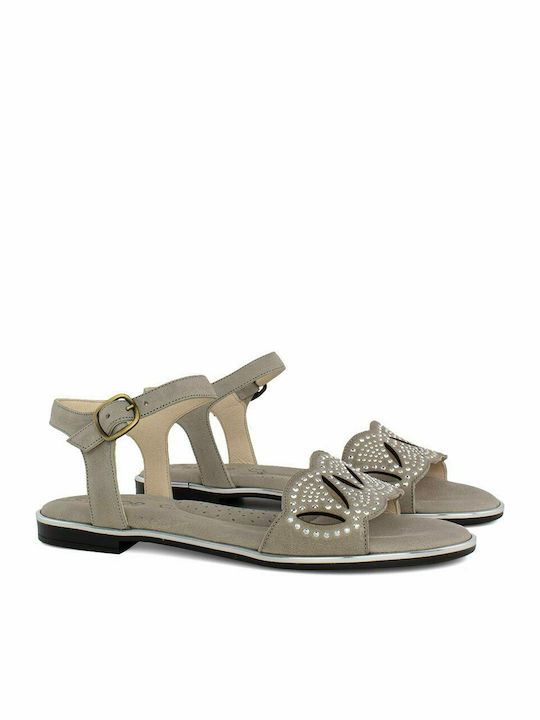 Castor Anatomic Leather Women's Flat Sandals Anatomic In Gray Colour