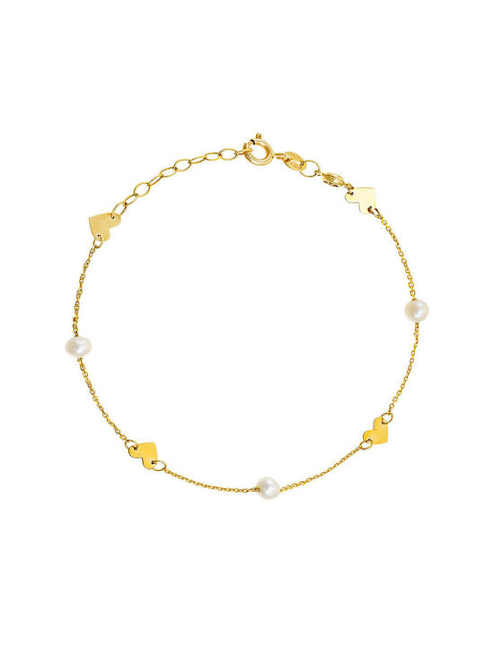 Bracelet Gold 14K Heart Pearl