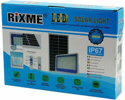 Rixme Στεγανός Ηλιακός Προβολέας LED 400W Ψυχρό Λευκό 6500K με Τηλεχειριστήριο IP67